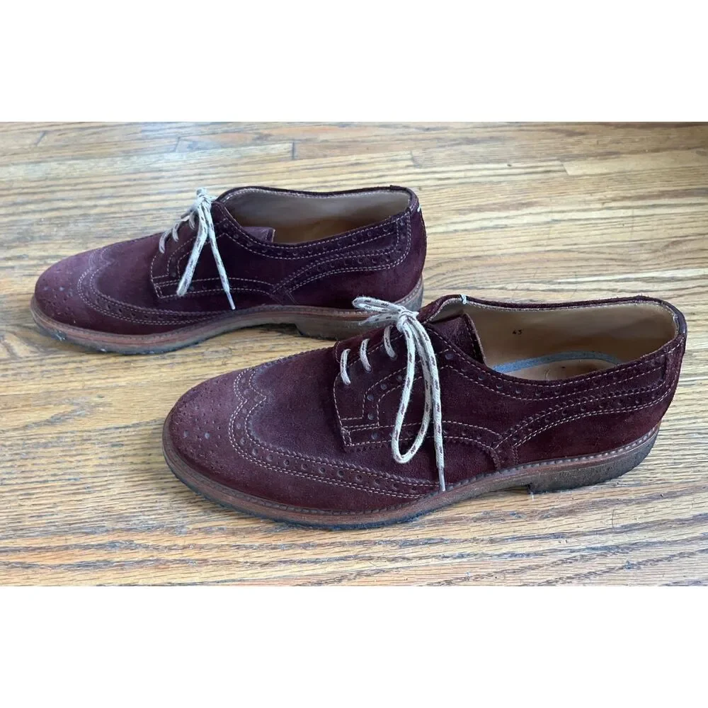 BRUNELLO CUCINELLI Maroon Suede Oxford Wingtip Brogue Derby Shoes  Mens Size 43